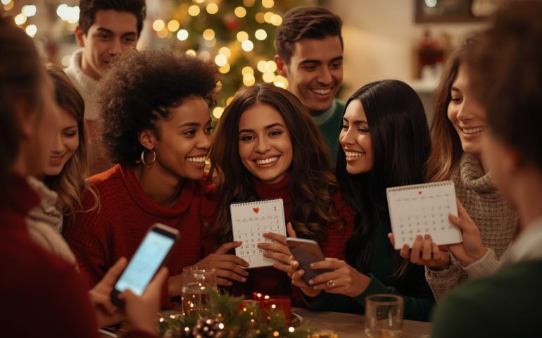 People celebrating Christmas together after receiving instant calendar invites