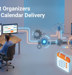Workflow diagram showing automated calendar delivery for webinars