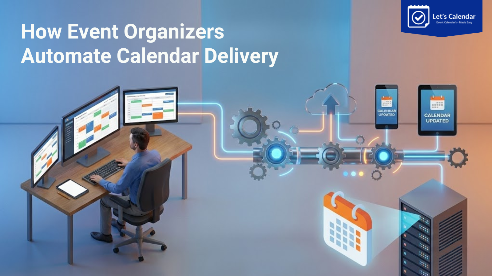 Workflow diagram showing automated calendar delivery for webinars