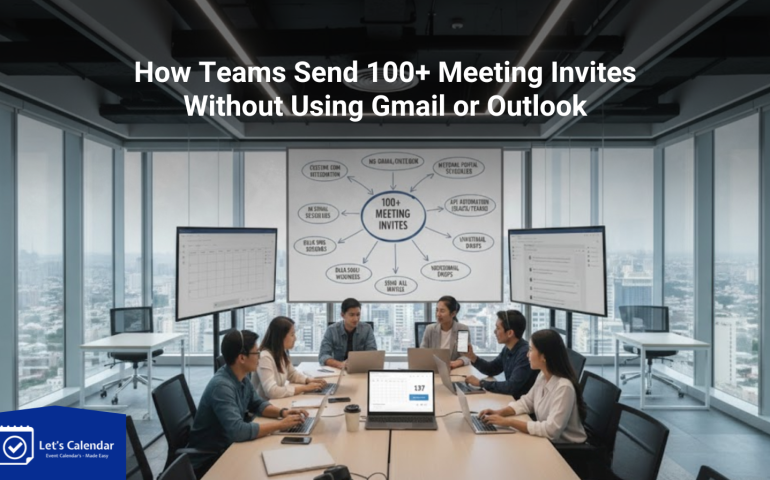 Team sending 100+ meeting invites at scale without Gmail or Outlook using centralized scheduling tools