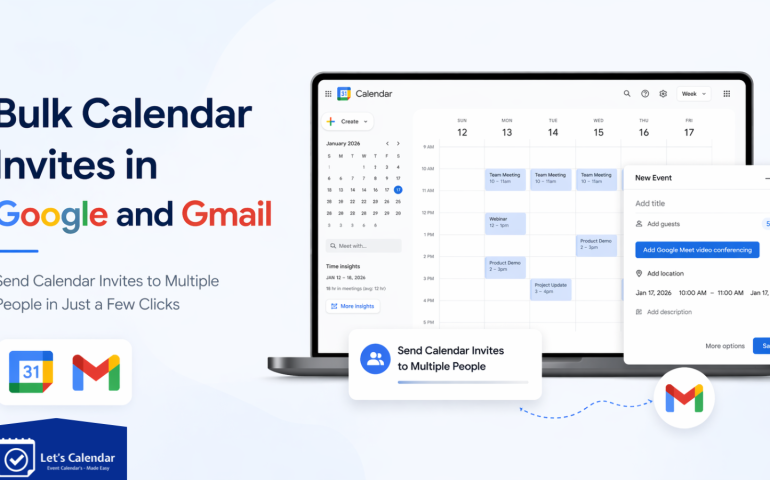 Bulk Calendar Invites in Google and Gmail dashboard showing mass invite scheduling through Gmail and Google Calendar