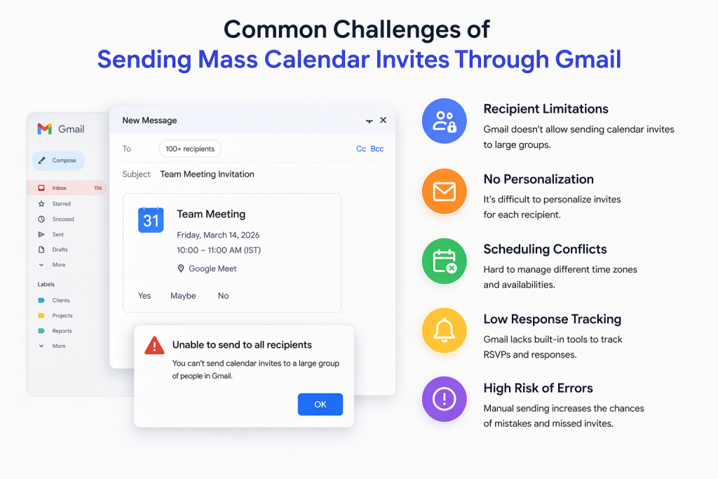 when you're sending invites for webinars, conferences, client meetings, or large virtual events, manual Google invites become difficult to manage.