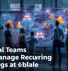 Team managing recurring meetings at scale using automated scheduling tools for better productivity