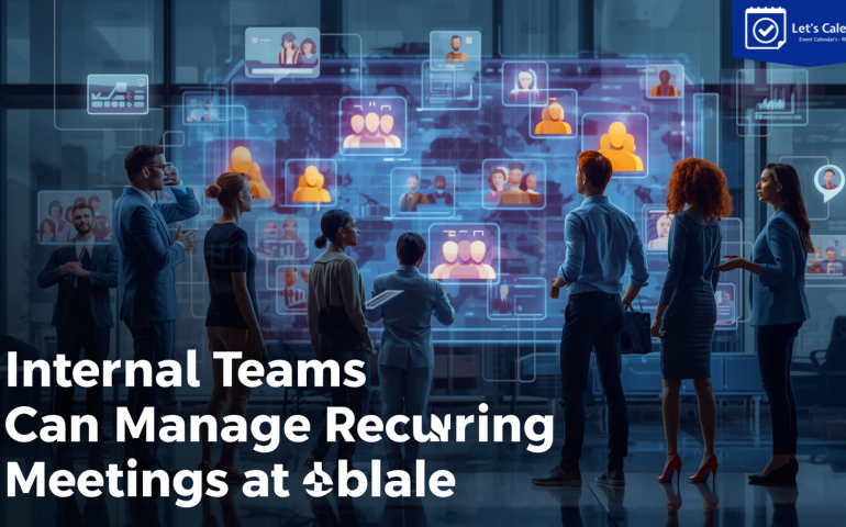Team managing recurring meetings at scale using automated scheduling tools for better productivity