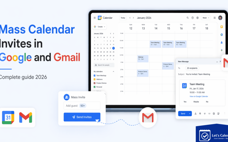 Mass Calendar Invites in Google and Gmail dashboard showing bulk event scheduling and invite management
