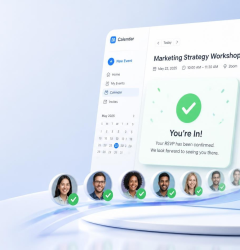 RSVP to calendar invitation workflow showing event registration, calendar blocking, and RSVP tracking