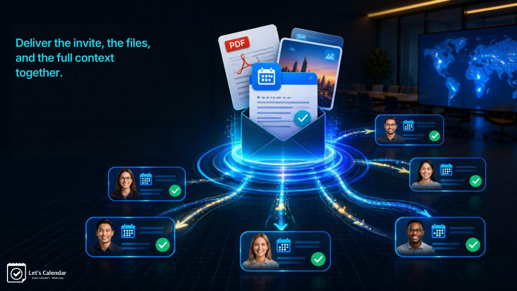 calendar invite with attachment, a presentation, a PDF guide, or an image with important event information.